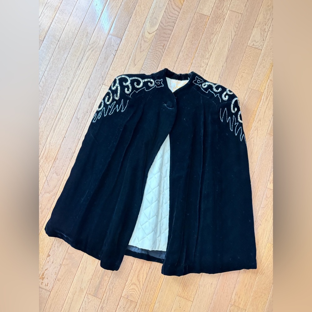 1950s Velvet Black Beaded Capelet | Miller & Rhoads Vintage Formal